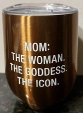 About Face Designs (Mom The Icon) Wine Tumbler 12oz. Bronze Metallic