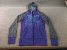 Nike Therma Fit Zip Thumbhole Hoodie XS Purple Gray Just Do It Faded Spellout