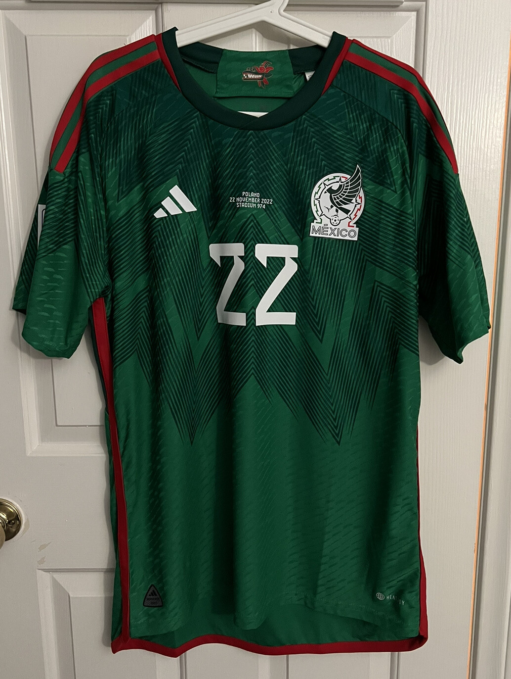 Adidas Mexico vs Poland Lozano Match Issue World Cup Qatar 2022 Jersey Large image 2