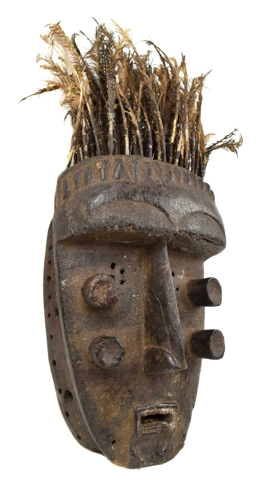 Máscara Grebo 4 ojos tubulares plumas Liberia Foto 2 de 4