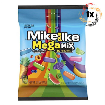 1x Bag Mike and Ike Mega Mix 10 Assorted Fruit Flavors Chewy Candy | 5oz