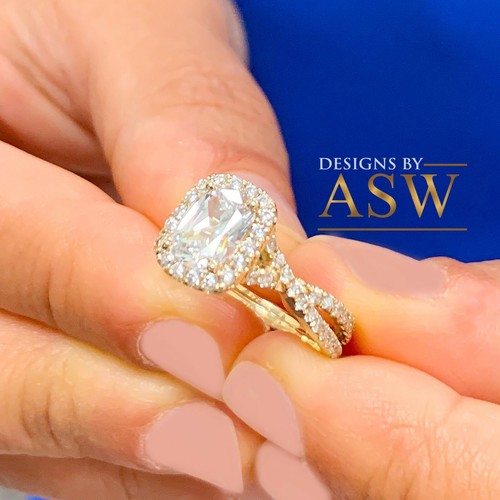 ANILLO DE COMPROMISO IGI CERT ORO AMARILLO 14K COJÍN Y DIAMANTE REDONDO 2,25ct F VS2 - Imagen 4 de 12