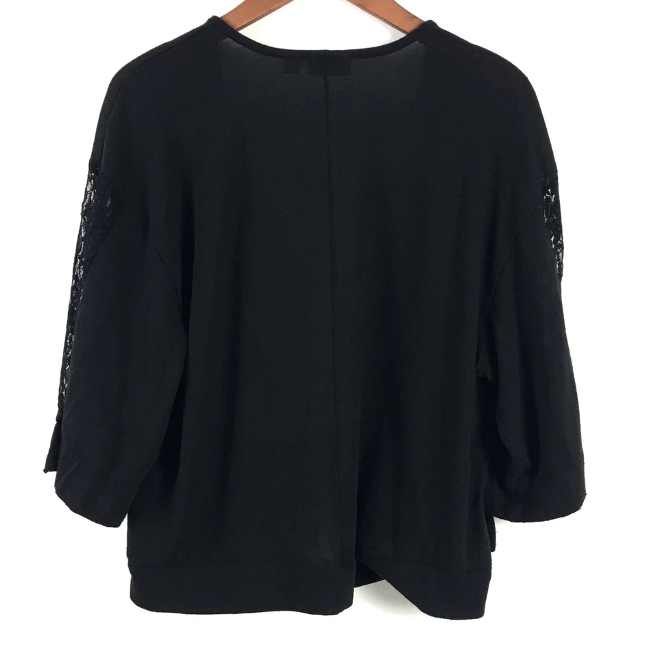 Suéter Sweet Pea by Stacy Frati XS/S Cárdigan Negro Encaje Abierto Manga 3/4 Recortado Foto 4 de 4