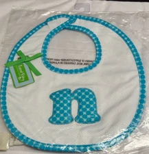 Mudpie Initial "N" Baby Bib ARGYLE Blue and White Preppy New in Plastic
