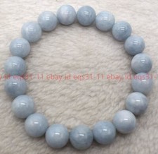 Wonderful 6/8/10mm Blue Aquamarine Round Gemstone Beads Bracelet 7.5''