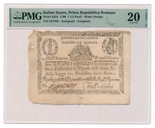 ITALIAN STATES (REPUBBLICA ROMANA) banknote 1 1/2 Paoli 1798 PMG VF 20 Very Fine