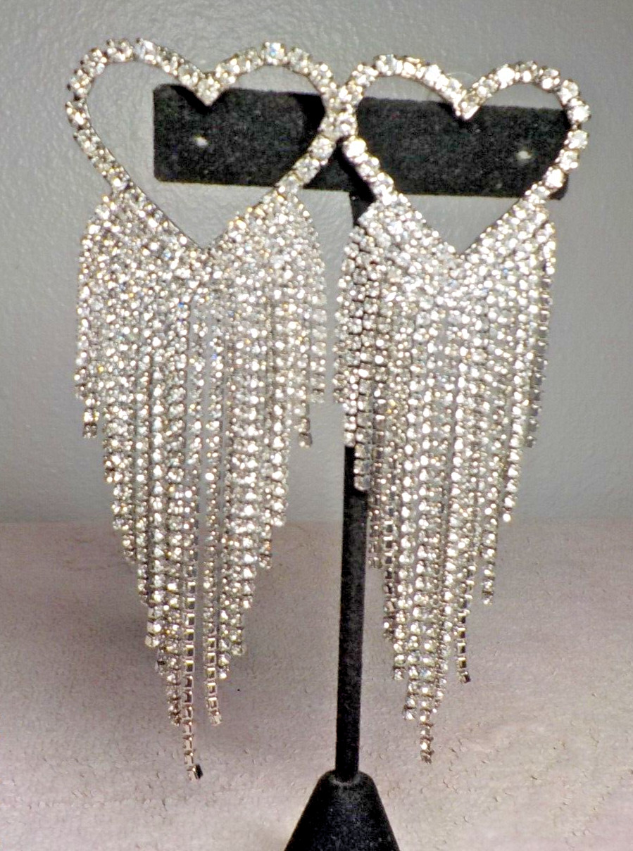 STATEMENT!! RHINESTONE STUDDED LARGE HEART STUDS … - image 1