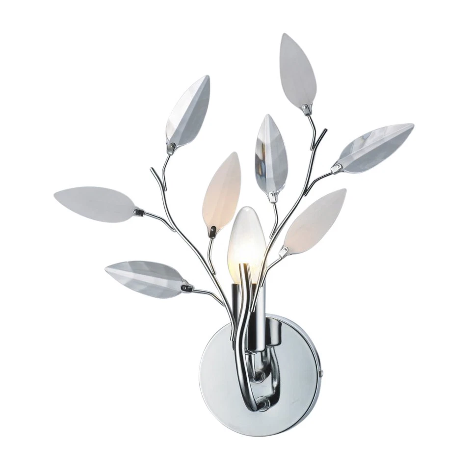 HAPPY HOMEWARES Modern Birch Chrome Wall Light Fixture with Clear and White Leaves by Happy H...
