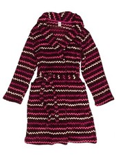 Womens Plush Burgundy  Pink Stripe Bathrobe Bath Robe Housecoat