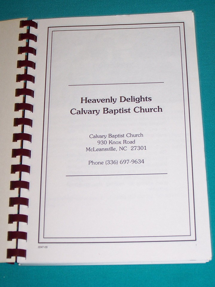 Calvary Baptist Church Cookbook 2003 McLeansville NC North Carolina eBay