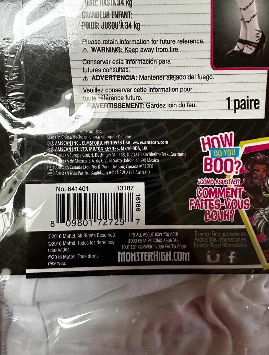 Monster High Frankie Stein Tights Child S/M White with Black