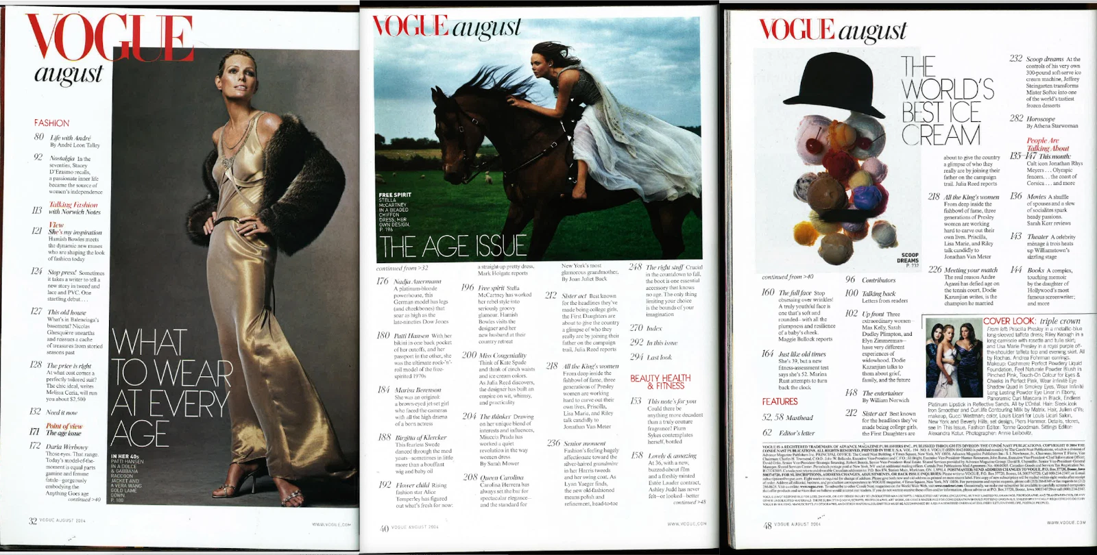 VOGUE AUGUST 2004 The PRESLEY WOMEN PATTI HANSEN NADJA AUERMANN KATE SPADE PRADA