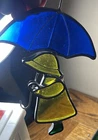 Vtg Tiffany Stained Glass Girl With Umbrella Suncatcher