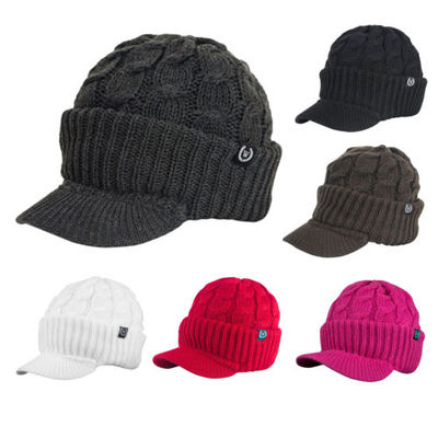 Unisex Chunky Cable Knit Visor Brim Winter Hat Beanie Thick & Warm Men Women NEW