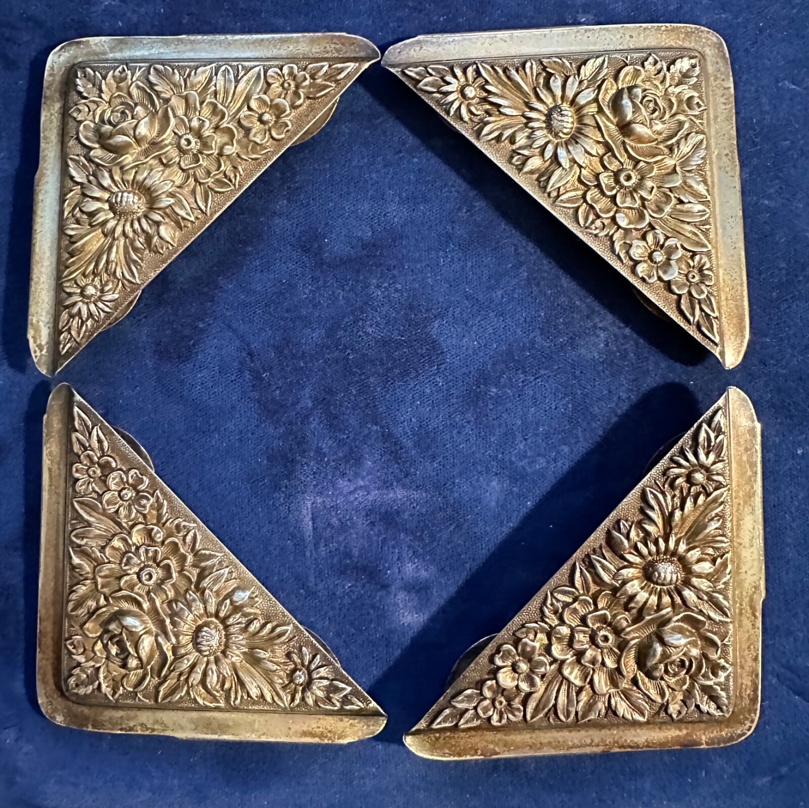 S. Kirk & Son REPOUSSE Set of 4 Sterling Silver DESK CORNER PAD Protectors, #5A