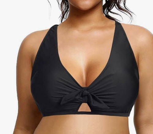 DACI Women’s Black Swim Bikini Top Keyhole Bow Front Adjustable NWT Size XL