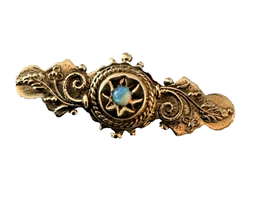 Authentic Y GOLD 14k & Persian Turquoise Victorian Style Bar Brooch Pin Pendant - Picture 10 of 17