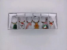 Christmas Blown Glass Wine Glass Charms Set Of 6