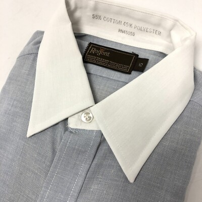 NOS New Vtg 80's Regent Blue WHITE COLLAR Short Sleeve Wallstreet Business Shirt
