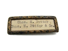 Chas H. Potter & Co. Pin Vintage Paper & Gold Tone Name Plate