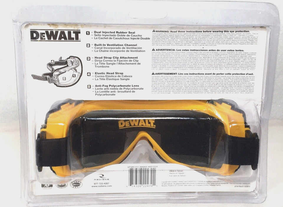Dewalt DPG8221 Concealer Smoke AntiFog Dual Mold Safety Goggle B5 eBay