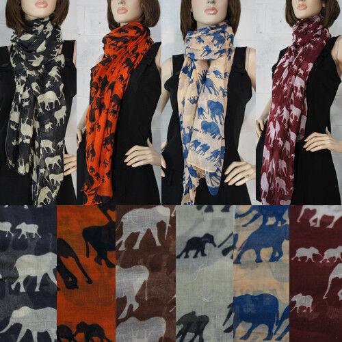 Fashion Women's Long Chiffon Elephants Safari Scarf Wraps Shawl Soft Scarves - Afbeelding 1 van 17