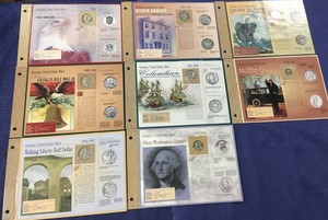8-SILVER US MINT AUTHENTICATION CARDS - JFK, FRANKLIN, WALKER, BARBER, EXPO +MOR