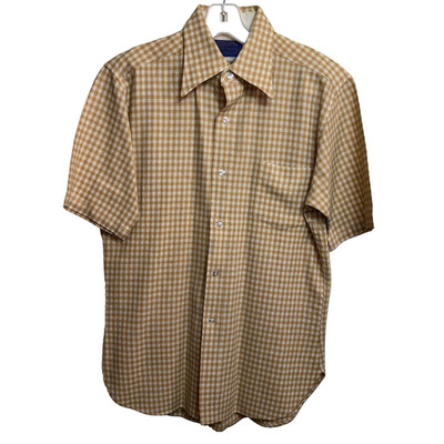 Vtg Pendleton Wool Shirt M Yellow Gingham Check Plaid S/S 100% Virgin Wool Cabin