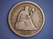 1875-S TWENTY CENT PIECE__20C SILVER COIN__RARE TYPE COIN__F/VF SAN FRANCISCO