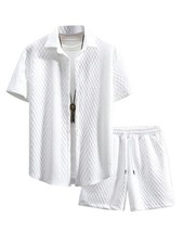 GORGLITTER Men's 2 Piece Waffle Knit Shirt  Shorts Set Casual Outfits