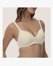 TESOON 38AA Thin Seamless Non Underwire Smooth Bra for Women Beige