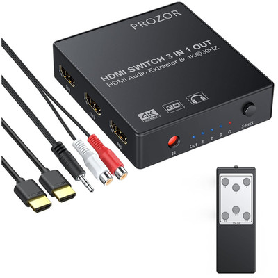 HDMI Switch 3x1 mit Audio Extractor 4K 3D IR Fernbedienung