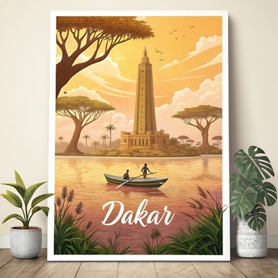 Vibrant Dakar Senegal Travel Poster - African Sunset & Culture Art Print_moreDet