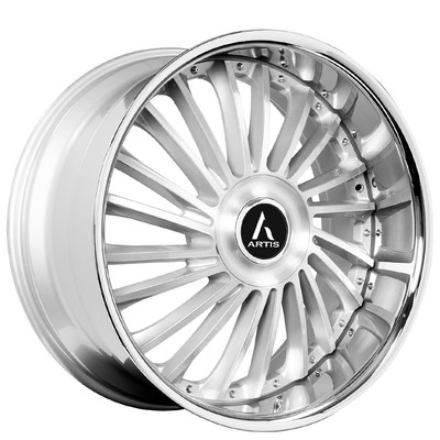 24x9''Artis Wheels Renegade XL Brushed Silver Face/Chrome Lip (Floating Caps)