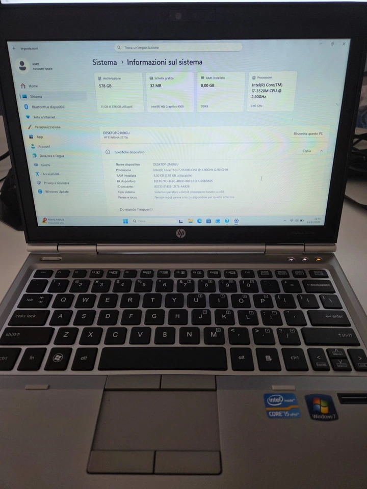 Portatile HP EliteBook 2570p Intel Core i7 8GB RAM, 120GB SSD + 500GB Windows 11 - Immagine 2 di 4