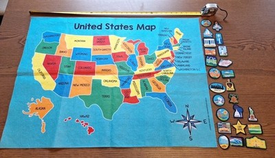 Felt Map United States Education Homeschool Visual Geography 32 x23  W/ 24 Icons