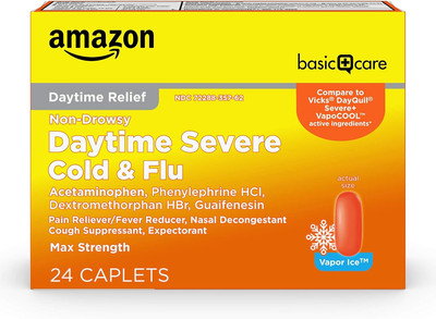 Daytime Severe Cold & Flu Relief Caplets, Multi-Symptom Relief for Headache, Fev