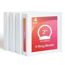 Cardinal 2 Inch 3 Ring Binders, White, 4 Pack, Round Ring Binder, Holds 475 S...