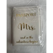 Mrs Passport Holder Cover Off White Gold Foil Adventure Begins Travel Wallet