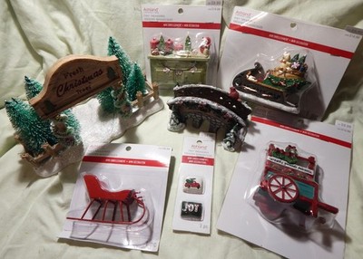 Ashland Tiny Treasures Christmas Lot #2 Sled/Cart/Bridge/Trees/Pillows
