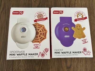 New Dash Halloween MINI Waffle Maker Set of 2 - Ghost And Spider Web