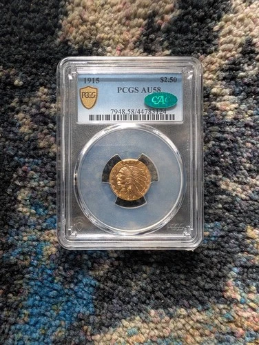 1915 P $2.5 Gold Indian Head Uncirculated Quarter Eagle, PCGS AU-58 CAC