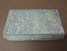 Shiny White/Multi-Color Clutch Evening Bag, 8" x 4.75", snap closure, excellent