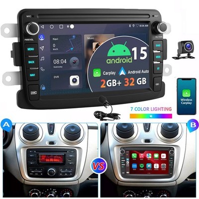 Für Renault Dacia Logan Sandero Carplay Autoradio 2+32G Android 15 GPS Navi +Kam