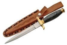 BLACK RENAISSANCE DAGGER Steel Blade Wood Handle Leather Sheath 12 1/2 inches