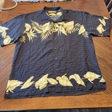 Tommy Bahama Vintage XL Silk Tropical Floral Short Sleeve Shirt Black Summer