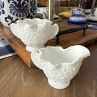 VTG FENTON WHITE MILK GLASS BUTTON DAISY STAR SHAPED CREAM & SUGAR SET