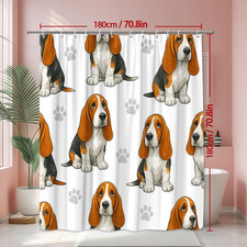 Cute Dog Shower Curtain with Paw Print Pattern
