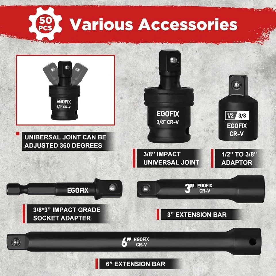 3/8 In. 50 Piece Milwaukee 6 Point Impact Socket Ratchet Drive and Metric Set - Image 4 of 4