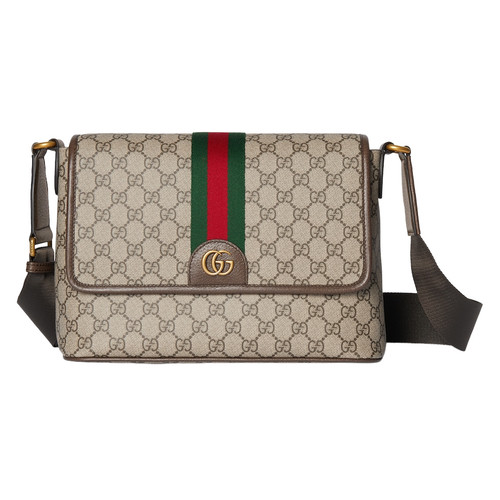 GUCCI Ophidia Medium $1960 Beige And Ebony GG Canvas Messenger Bag New/Authentic